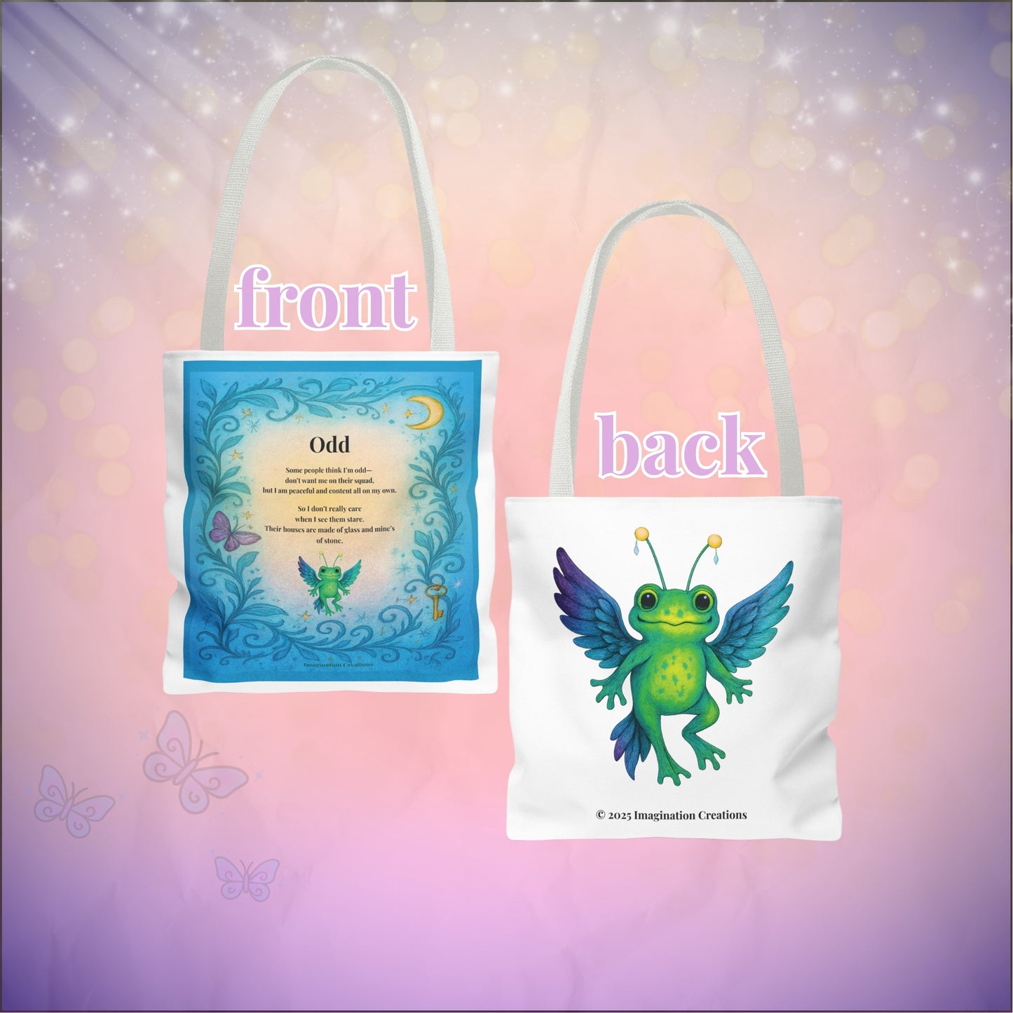 Odd Poem Tote Bag – Whimsical Frog Art, Inspirational Quote, Unique Gift by Imagination Creations