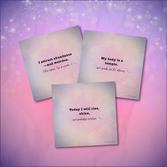 Three motivational cards with quotes on a gradient purple and pink background
