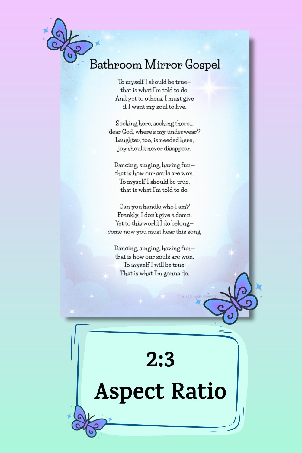 Bathroom Mirror Gospel Poem Instant Download – Whimsical Self-Love Art Print by Imagination Creations