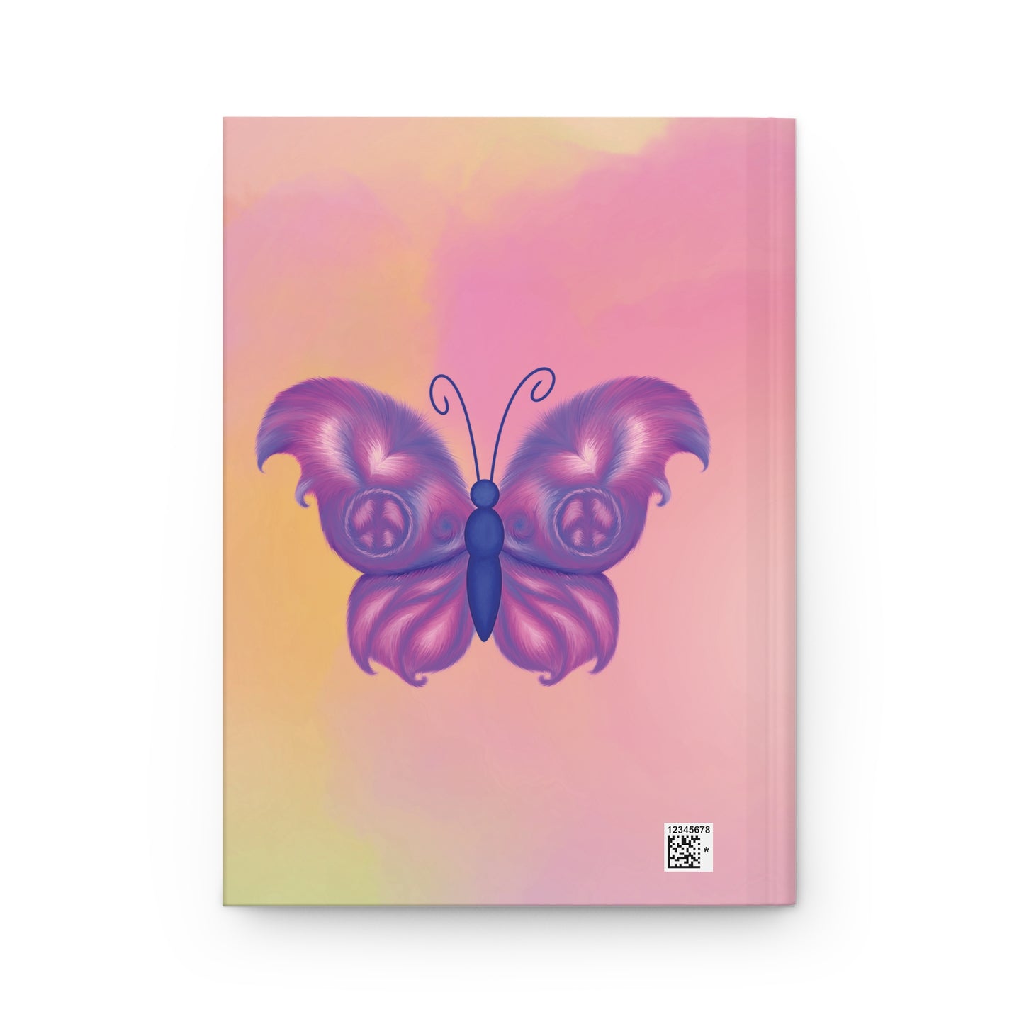Notebook back with a purple butterfly design on a colorful watercolor background