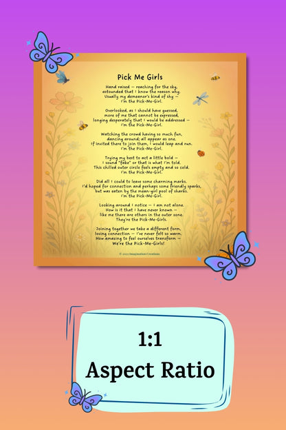 Pick Me Girls – Whimsical Self-Acceptance Poem Art Download | Empowering Wall Poster for Women and Teens