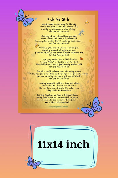 Pick Me Girls – Whimsical Self-Acceptance Poem Art Download | Empowering Wall Poster for Women and Teens