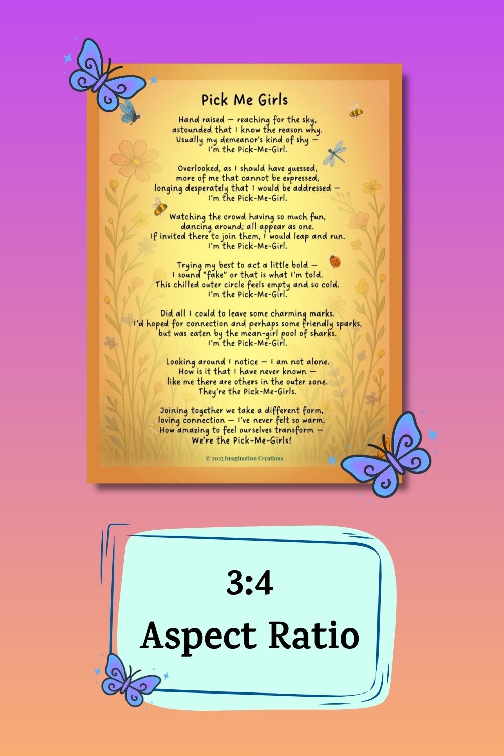 Pick Me Girls – Whimsical Self-Acceptance Poem Art Download | Empowering Wall Poster for Women and Teens