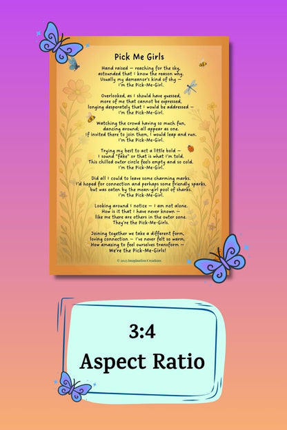 Pick Me Girls – Whimsical Self-Acceptance Poem Art Download | Empowering Wall Poster for Women and Teens