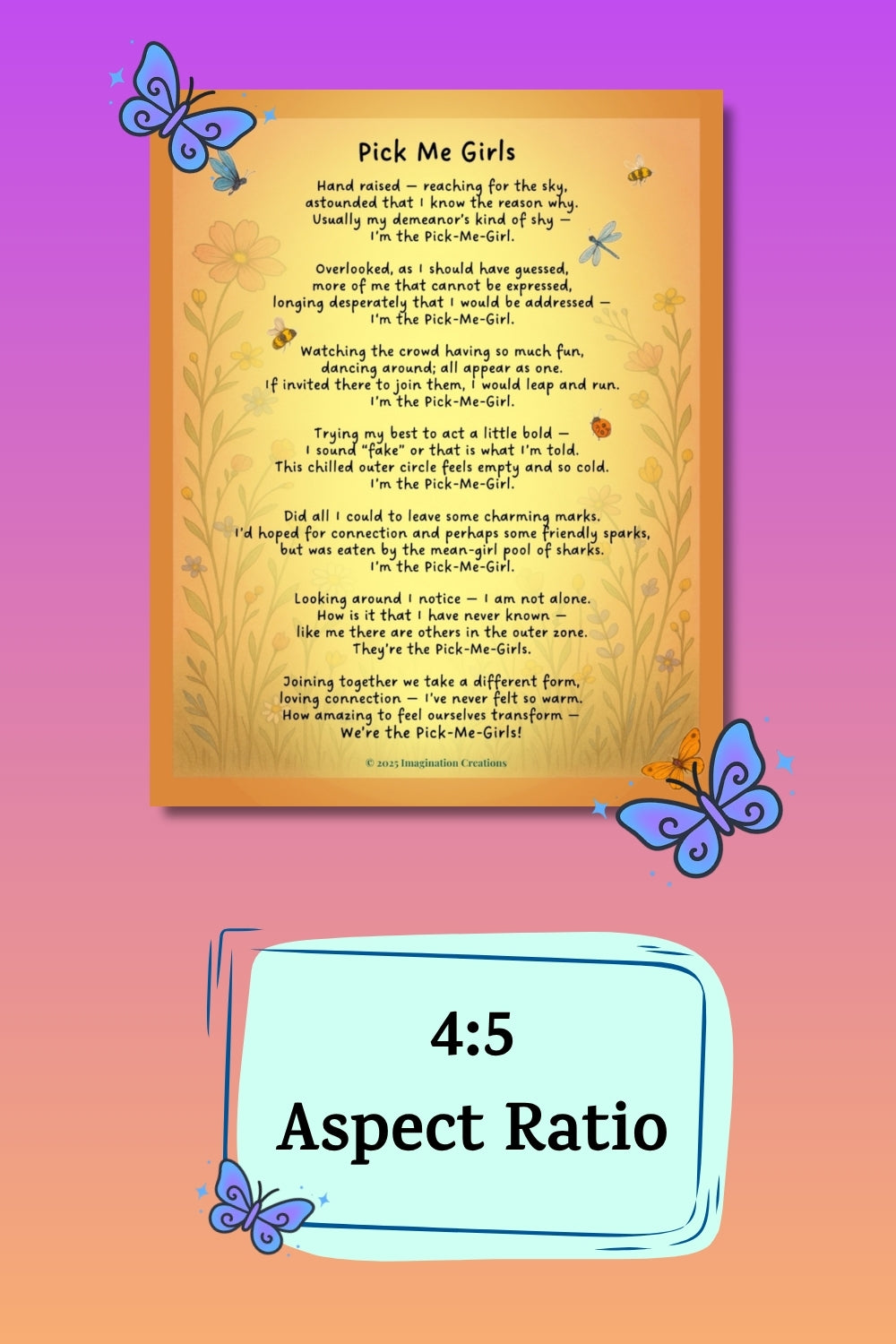 Pick Me Girls – Whimsical Self-Acceptance Poem Art Download | Empowering Wall Poster for Women and Teens