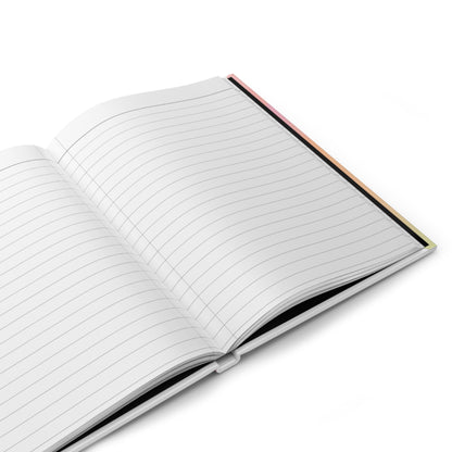 Open notebook with lined pages on a white background