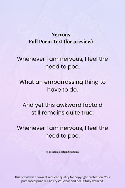 Nervous – A Funny Children’s Poem About Feelings | Printable Kids’ Wall Art